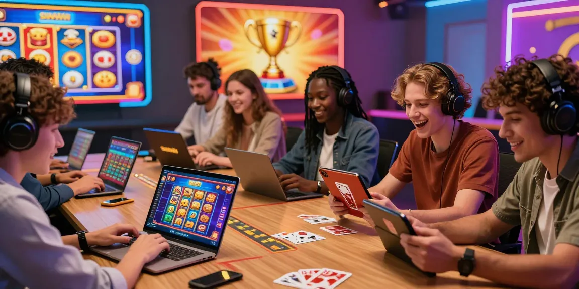 Players enjoying Sunwin's online casino games with vibrant graphics and rewards, creating an inviting gaming atmosphere.