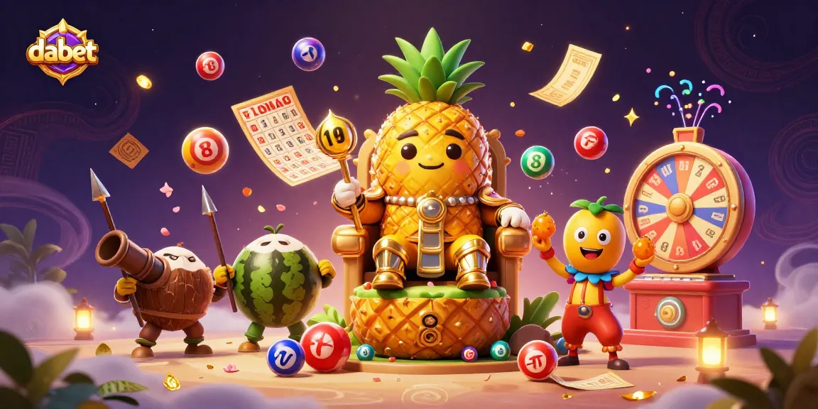 Dabet casino immersive scene featuring a golden pineapple king and vibrant gaming elements.