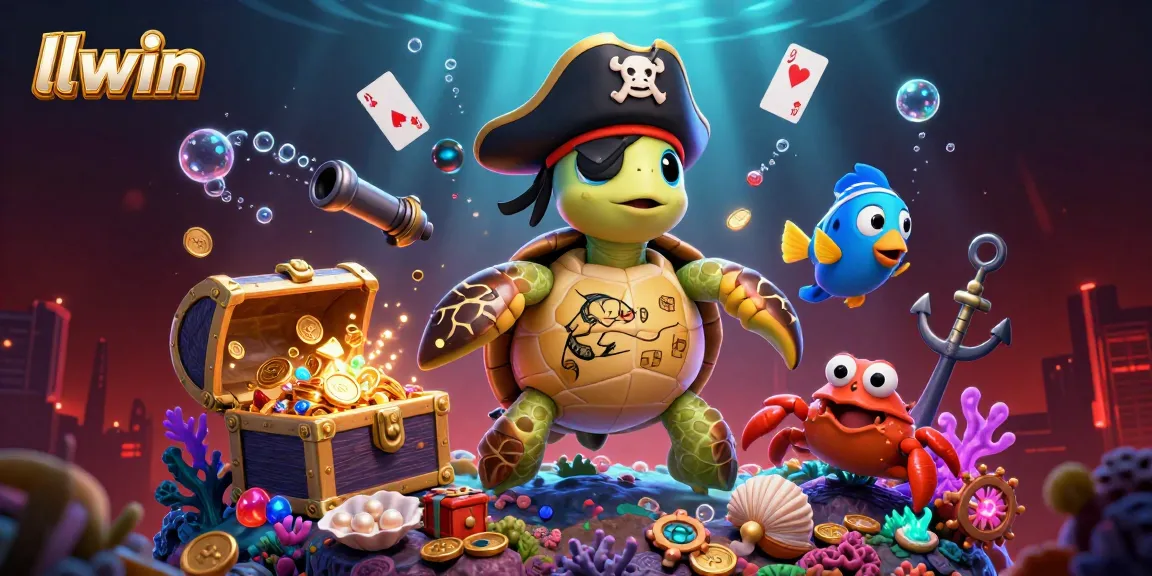 Engage in thrilling gameplay with llwin's underwater treasure, pirate turtle, and stunning casino elements.