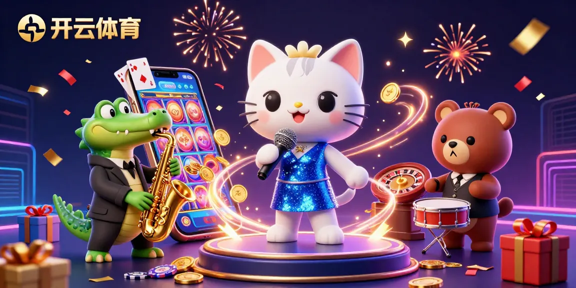 Experience exciting gaming fun with 开云体育 as a 3D jazz-singer cat performs on stage surrounded by vibrant casino elements.