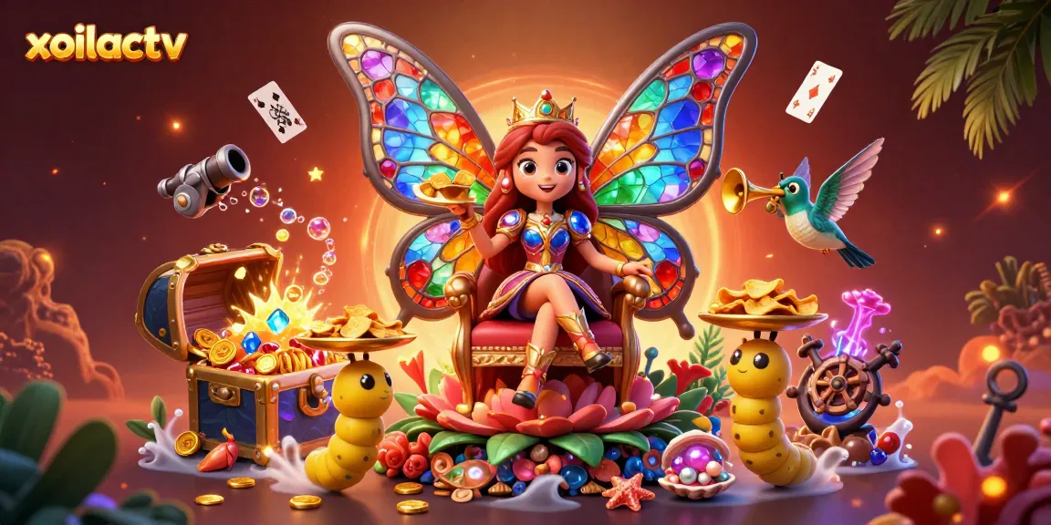 Experience exciting gameplay at xoilactv with a vibrant 3D casino scene filled with enchanting characters and treasures.