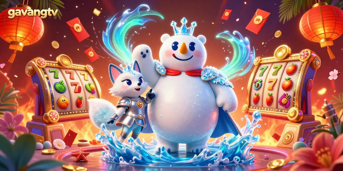 Immerse in the vibrant world of casino gaming with gavangtv, featuring playful characters and dynamic slot elements.
