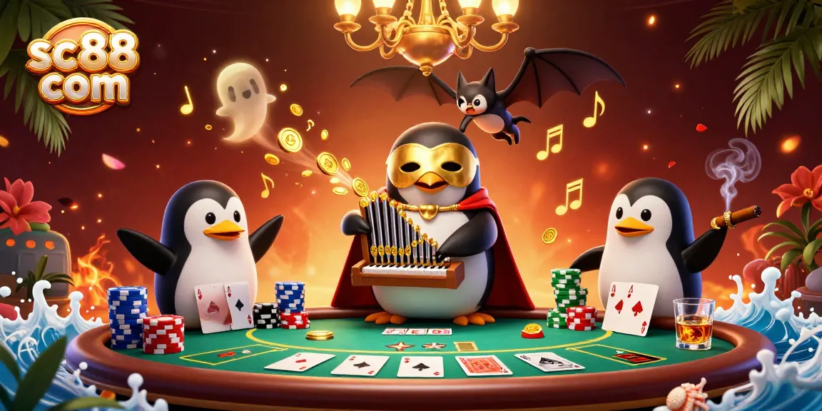 Experience thrilling fun at sc88 com while witnessing a phantom opera penguin playing an organ of golden coins.