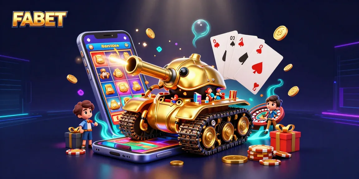 Experience the excitement of FABET's vibrant casino scene with engaging slot games and golden coins.