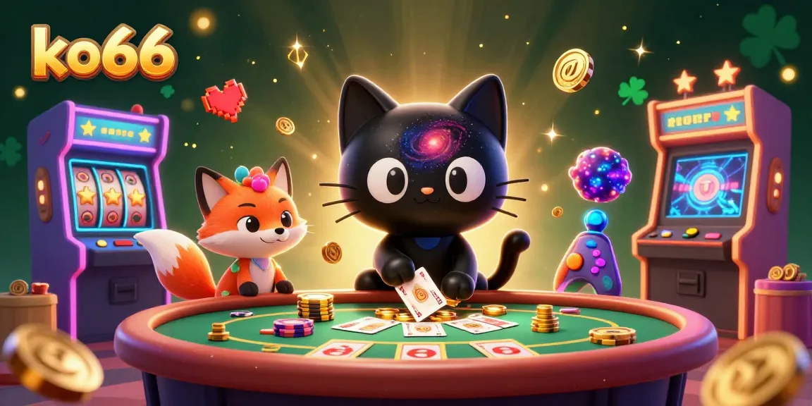 Experience excitement with ko66's cosmic casino scene featuring a black hole cat and colorful fox.